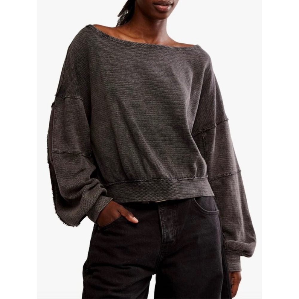 We The Free Ife Pullover Black Relaxed Fit Long Sleeve OB2113828 Womens L